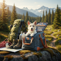 Portable pet travel bag and carrier with small dog peeking out outdoors